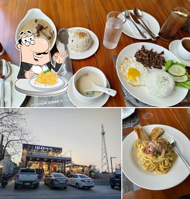 Pasta, pizza, and rice meals at Lola's
